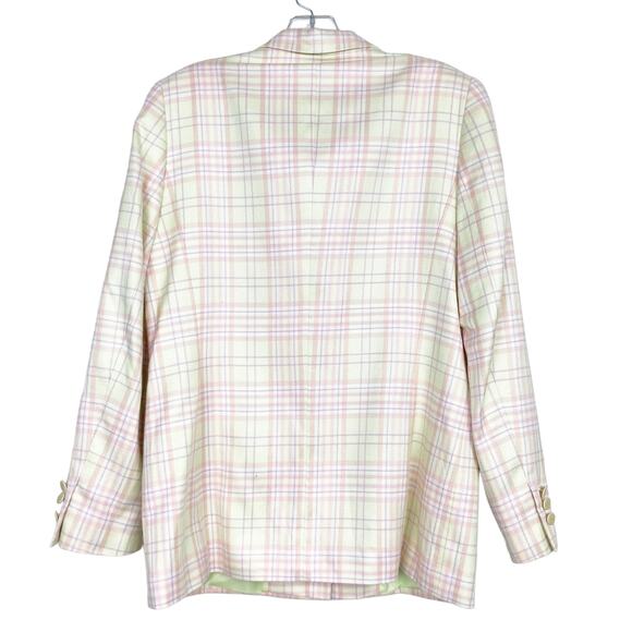 Escada Pink Yellow Pastel Silk Blend Plaid Blazer Sz 40 - Picture 6 of 7